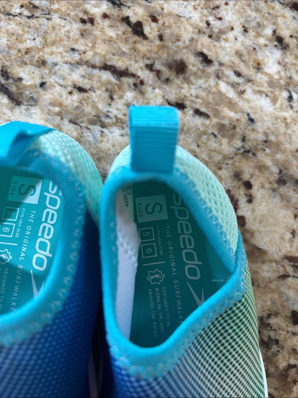 Speedo Kids Water Shoes in Teal, Blue and Yellow Gradient